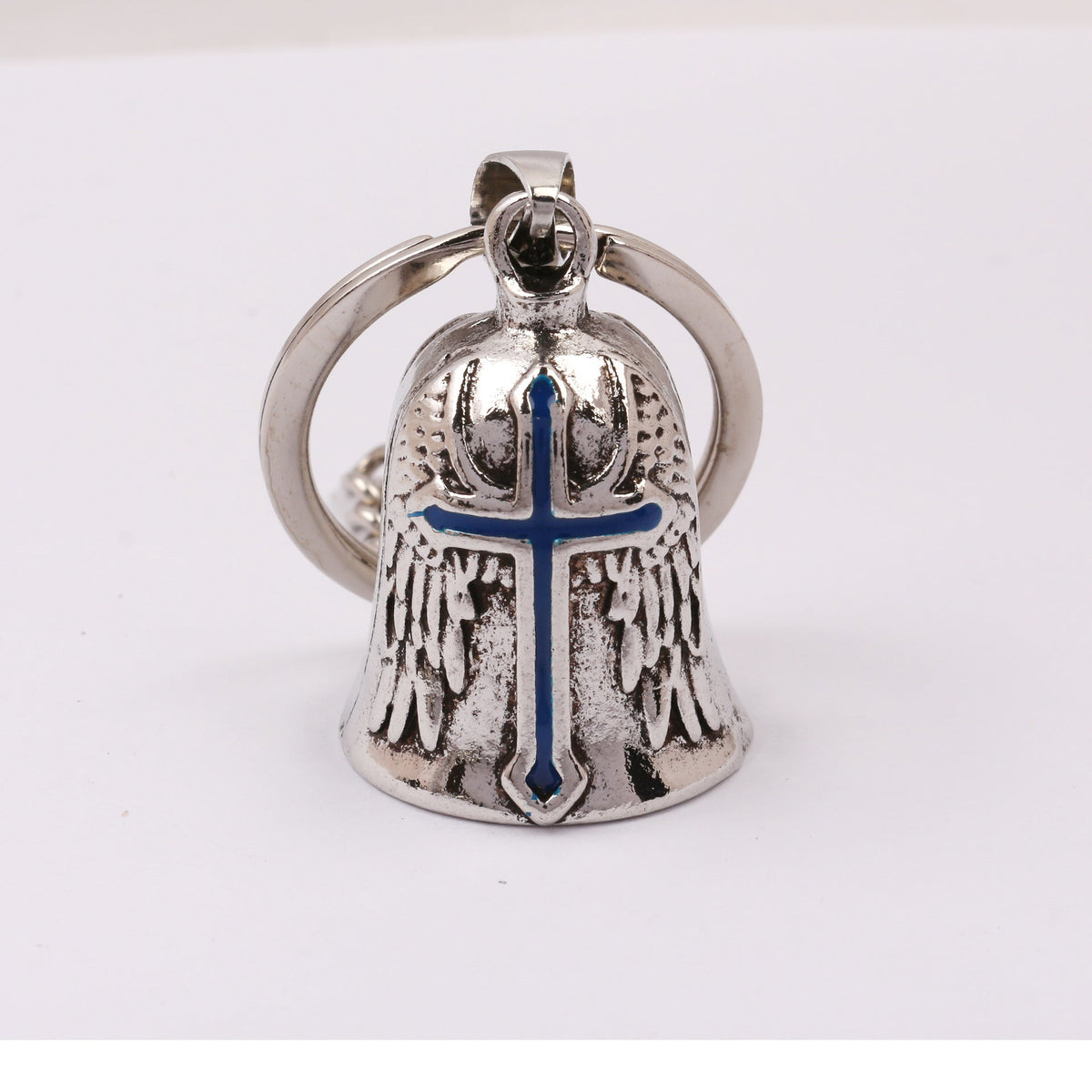 Dripping Cross Retro Punk Angel Wings Motorcycle Lucky Bell Key Necklace