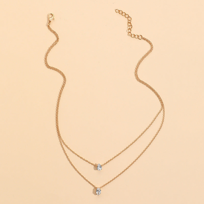 Niche Design Zircon Water Drop Goose Egg Oval Single Twin Pendant