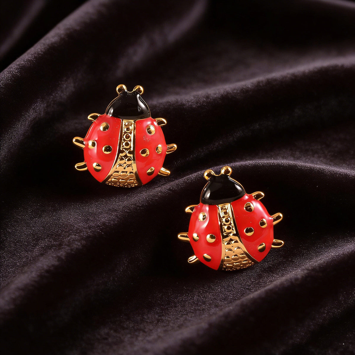 Colorful Oil Ladybug Stainless Steel Creative Cartoon Fashionable Versatile Stud Earrings