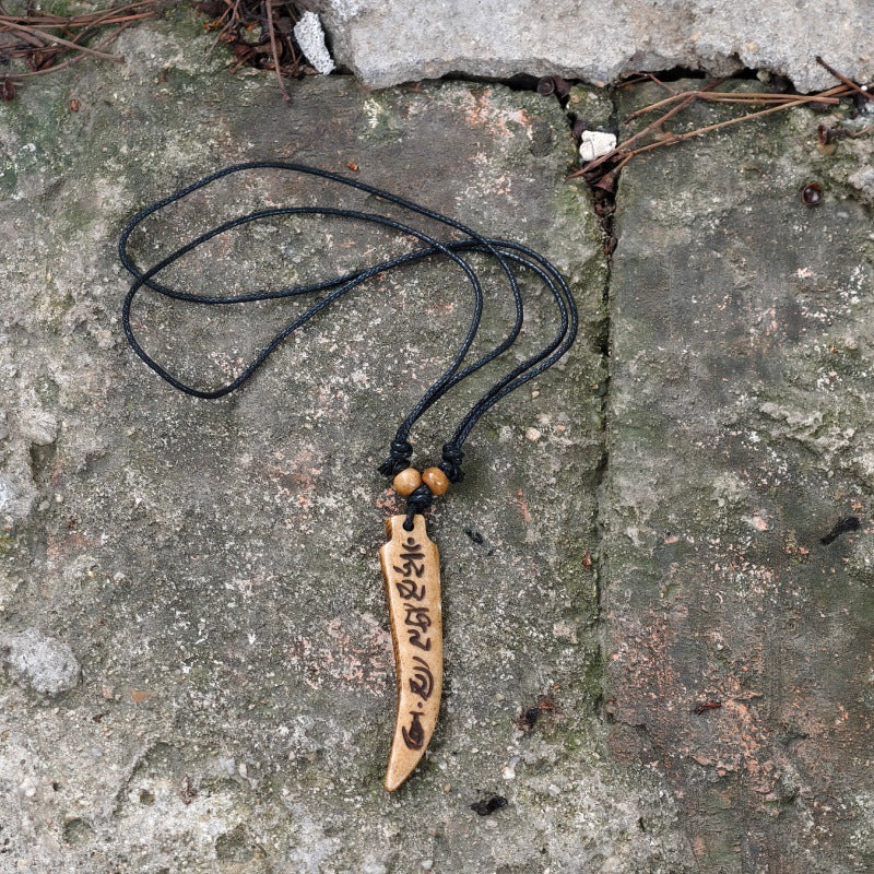 Nepal Yak Bone Hand Carved Six Pendant