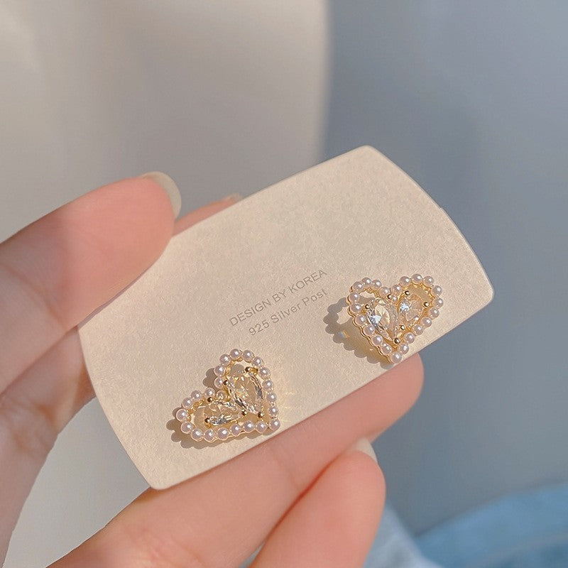Glazed Love Heart Female French Senior Fashion Stud Earrings