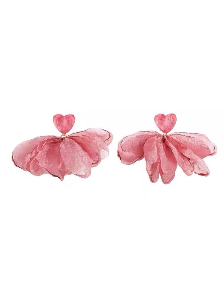 Love Heart Sweet Chiffon Petal Super Fairy Unique Exaggerated Rings