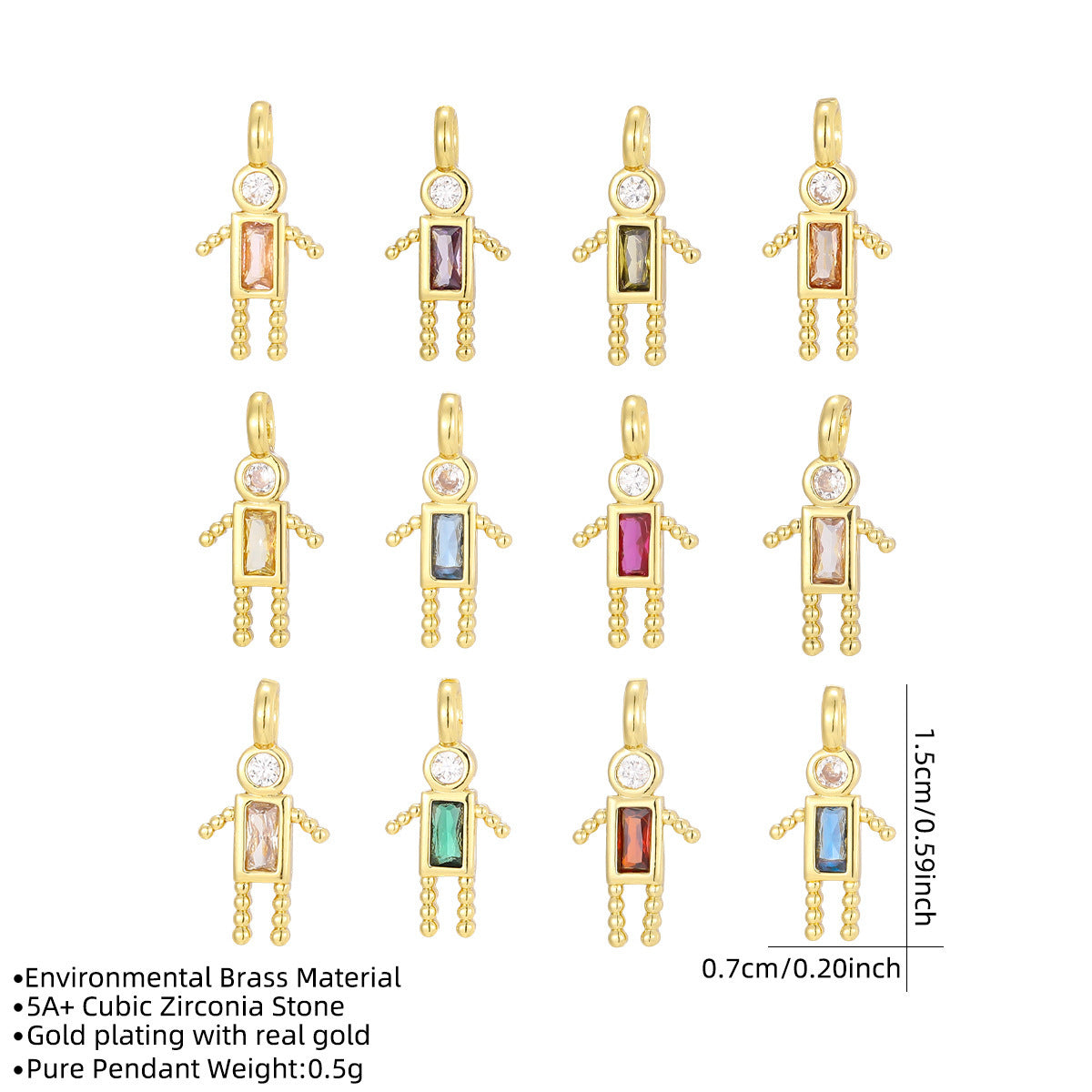 Boys Color Birthstone Gold Micro Inlaid Pendants