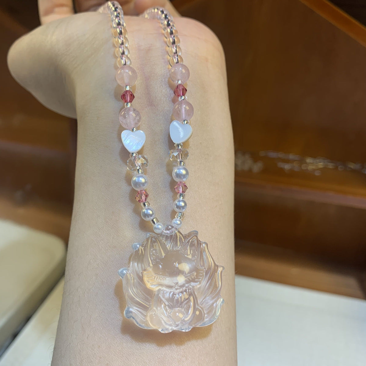 Women's Frosted Blossom Nine Tail Fox Chinese Handmade Exquisite Necklace