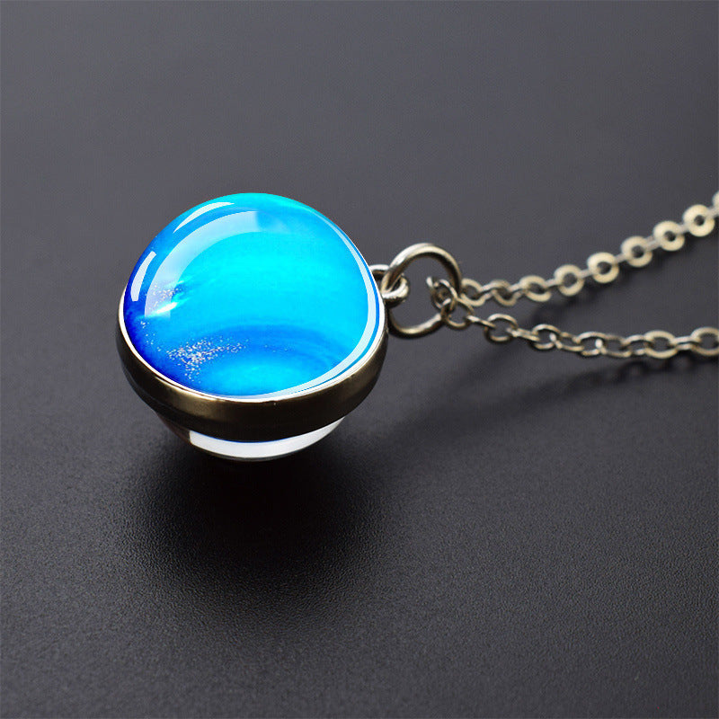 System Galaxy Nebula Double-sided Time Stone Necklace