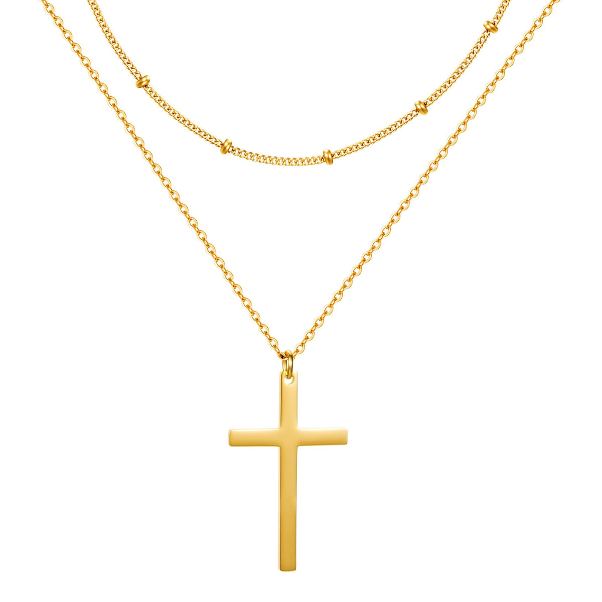 Women's Stainless Steel Cross Chain Clip Beads Bead Refined Necklace