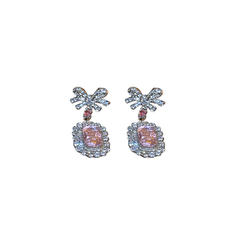 Diamond Rhinestone Zircon Square Bow Suite Earrings