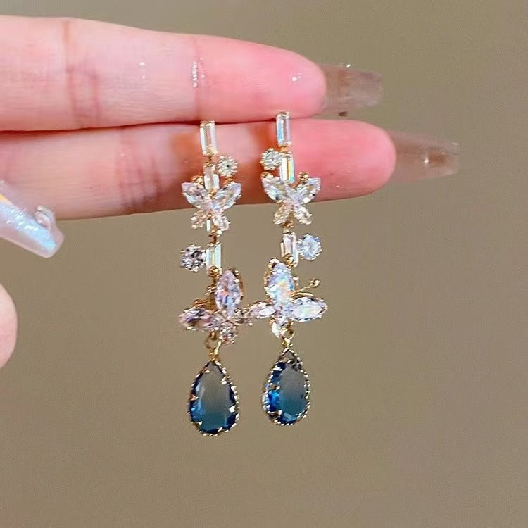 Women's Zircon Butterfly Drop Tassel Fashion Minority Design Exquisite Elegant High-grade Earrings