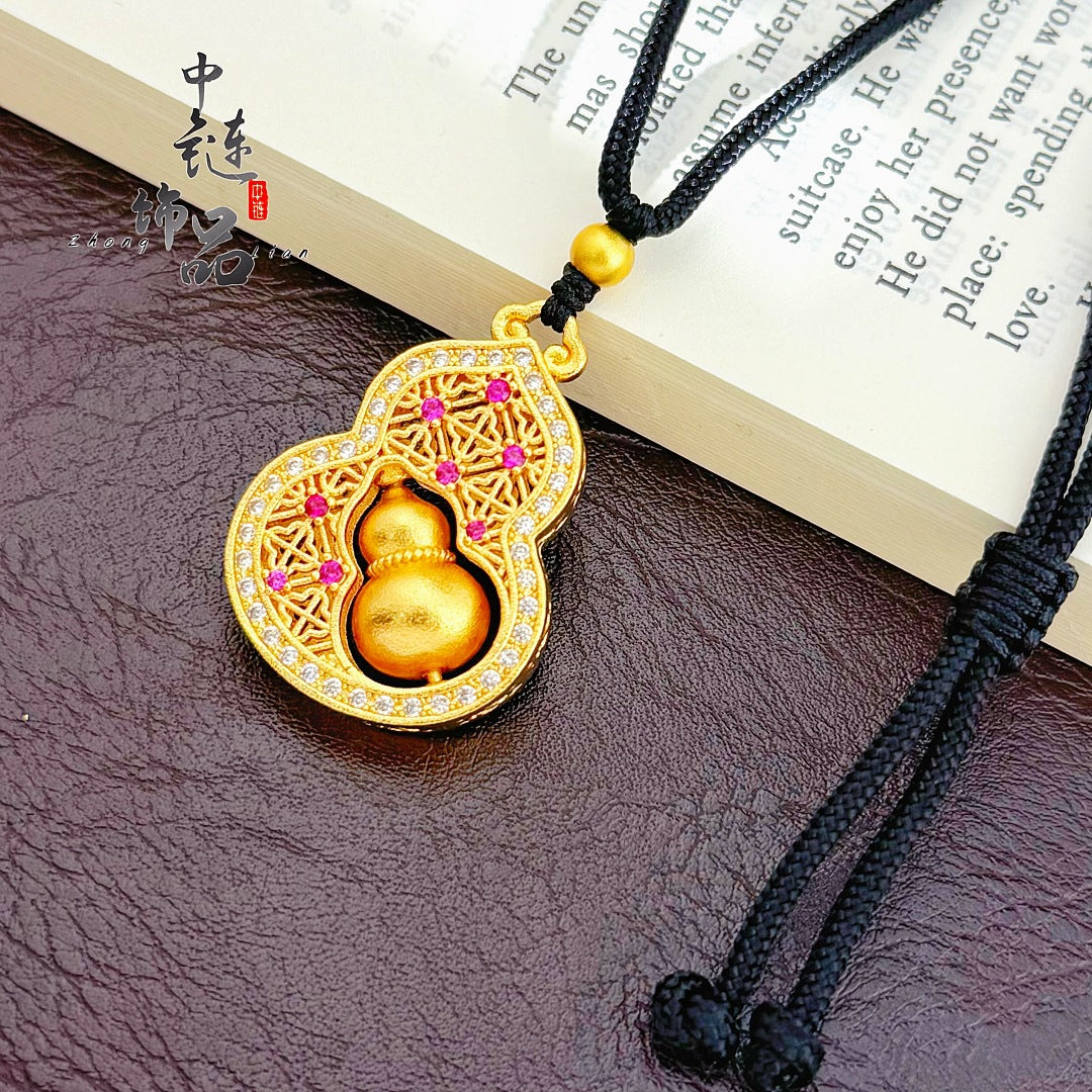 Gold Brocade Window Calabash Pendent Chinese Style Spot Drill Flower Pendant