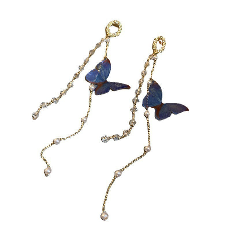 Design Temperament Fairy Long Butterfly Tassel Rings