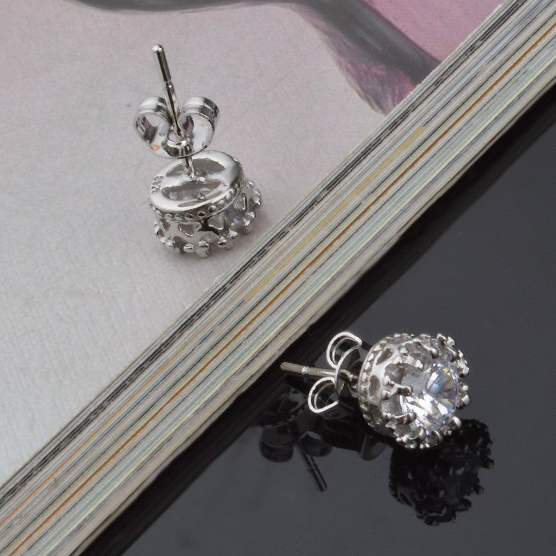 Fashion Trend Inlaid Zircon Crown Simple Stud Earrings
