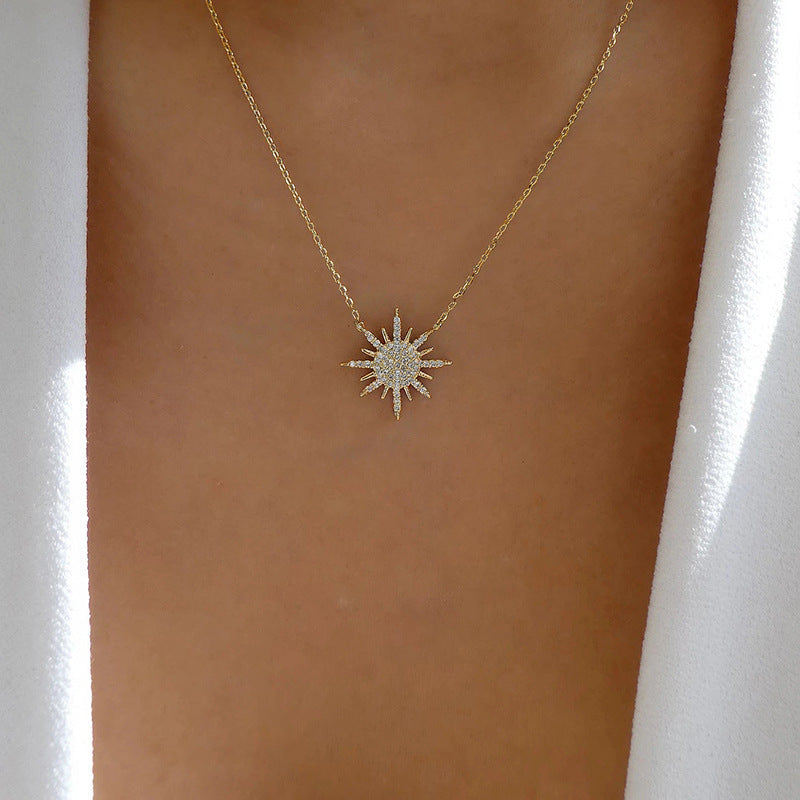 Women's Gold Apollo Light Sun Choker Neck Sweater Necklaces