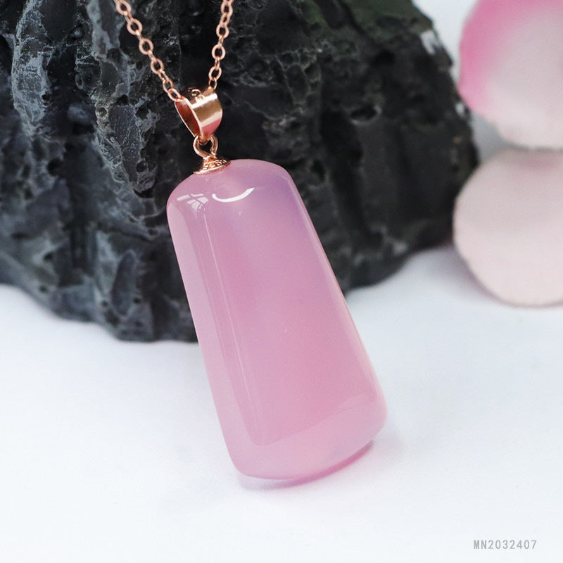 Inlay Natural Rose Chalcedony Lucky Agate Pendant