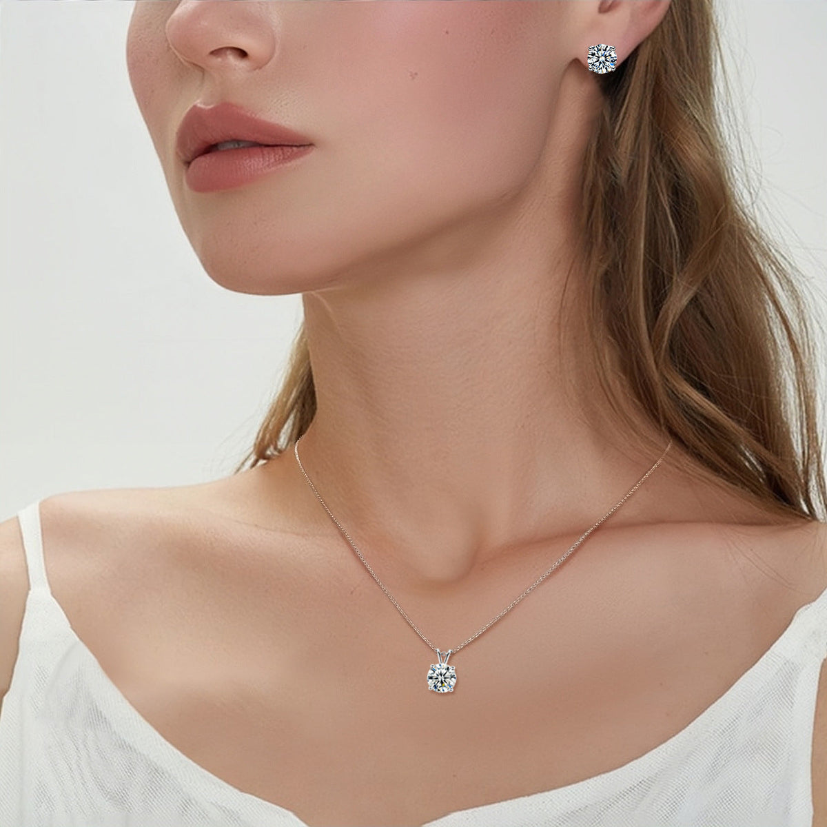 Women's Single Diamond Rabbit Ears Four Claws Jewelry Set