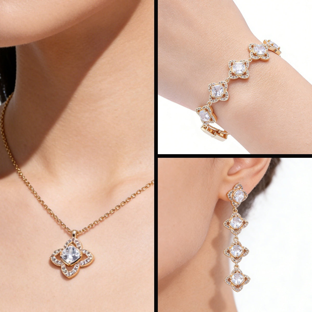 Clover Style Light Luxury Simple Diamond High Sense Jewelry Set