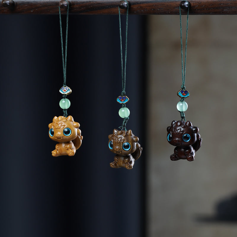 Green Sandalwood Carving Cute Animal Creative Bag Car Key Mobile Pendant