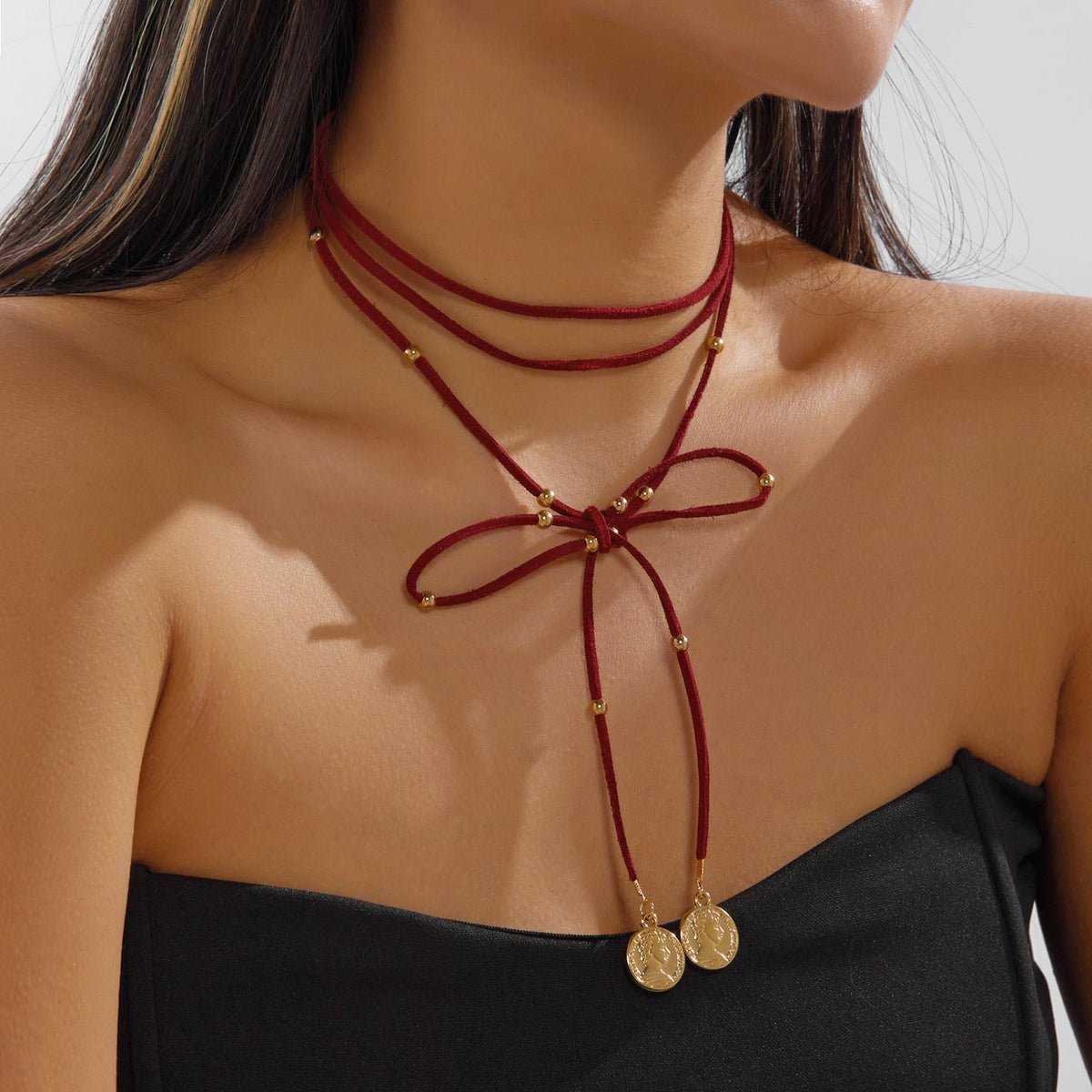 Women's Beaded Round Plate Long Neckband Niche High-grade Suede Jewelry Set
