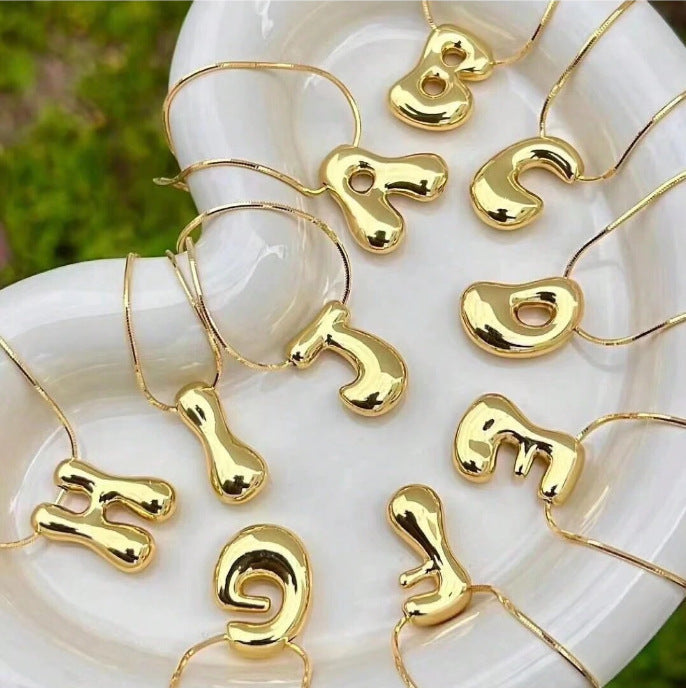 Gold Letter Bubble English Stainless Steel Necklaces