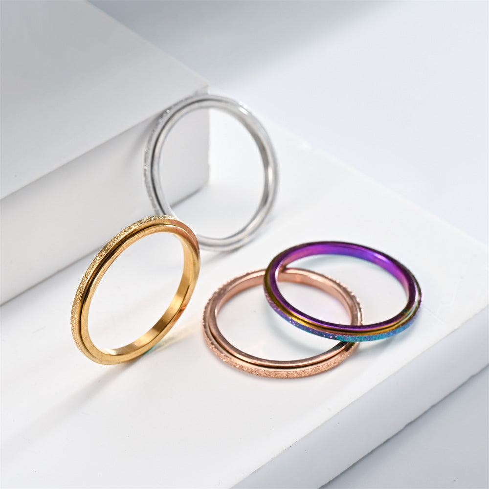 Women's & Men's Fine Fashion Frosted Electroplated Rose Gold Couple Stainless Rings