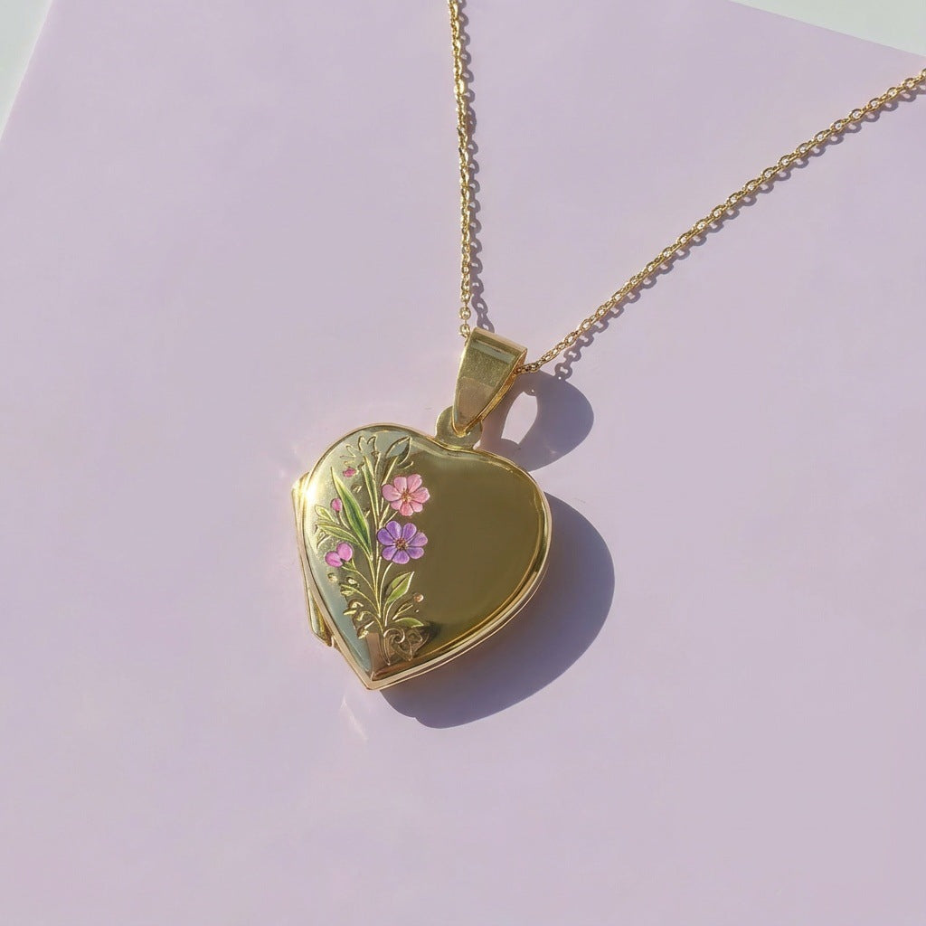 Flowers Love Heart Closure Box Niche Pattern Personality Art Valentine's Necklace