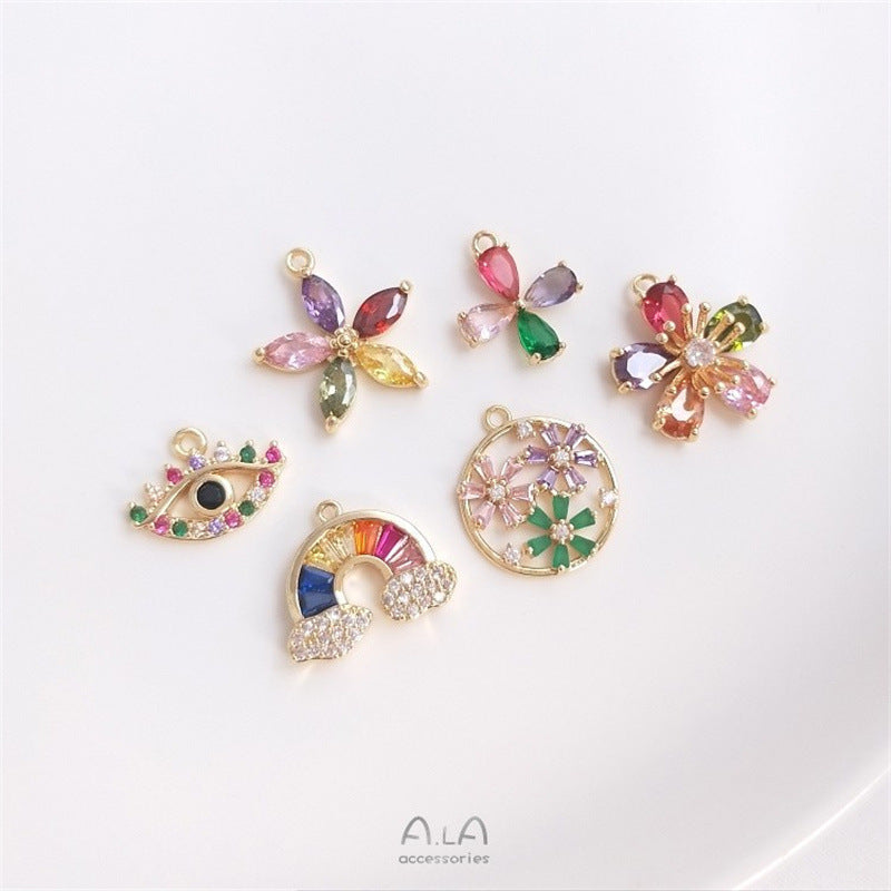 Color Retaining Bag Gold Inlaid Zircon Series Flowers Rainbow Eye Earrings