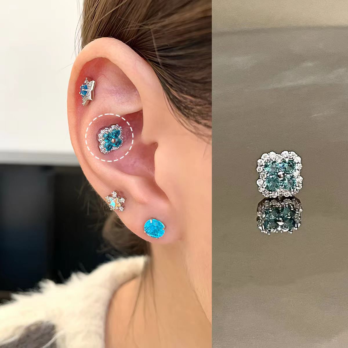 Pa Green Zirconium Umbilicaria Bone Nail Collection Earrings