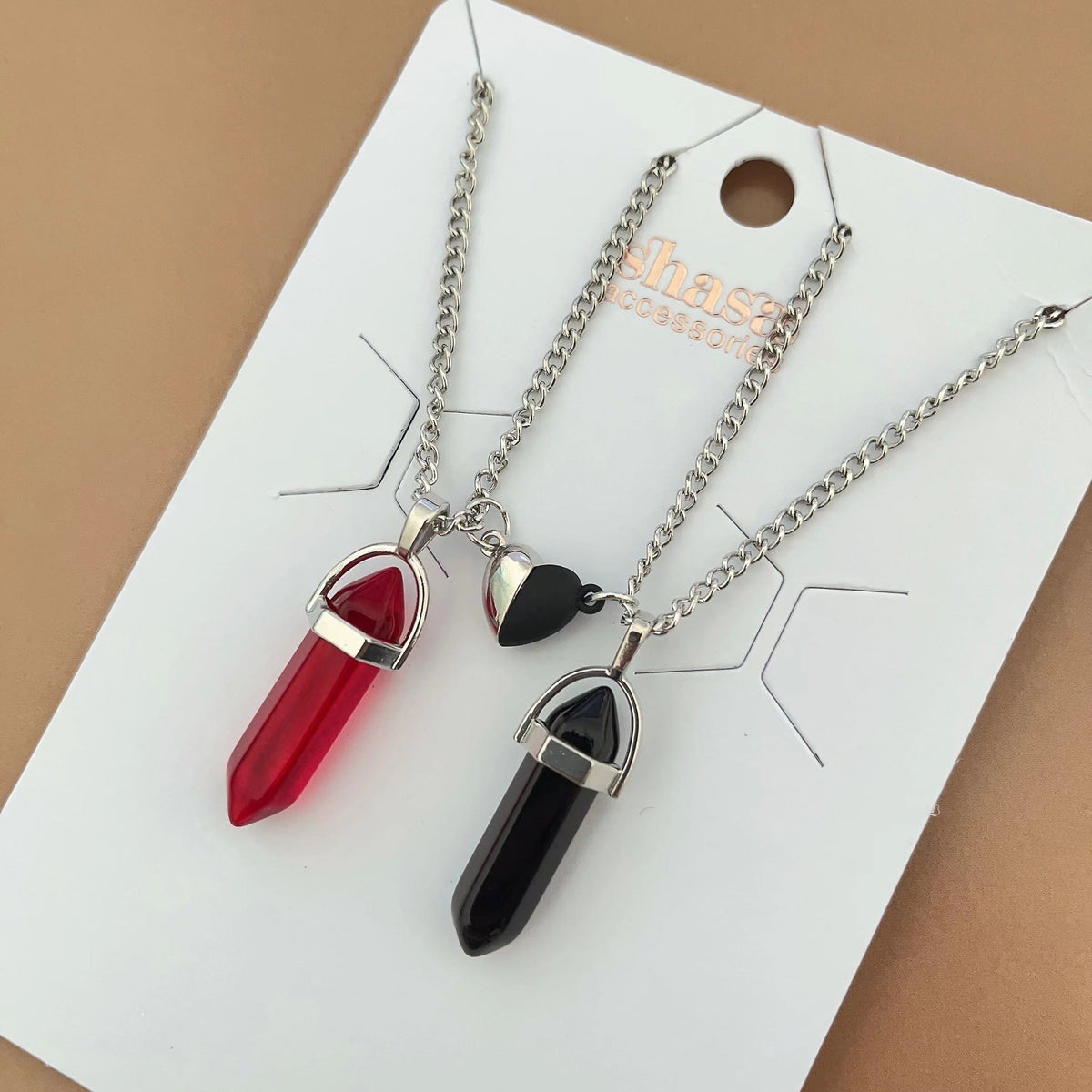 Hexagon Prism Couple Magnetic Natural Stone Necklaces