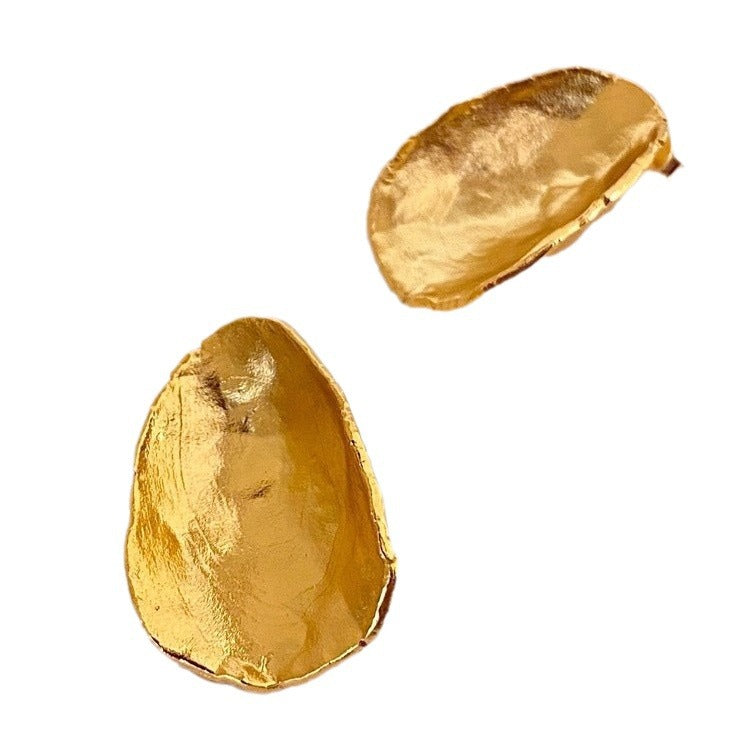 Texture Sier Needle Irregular Round Piece Ear Light Luxury Minority Earrings
