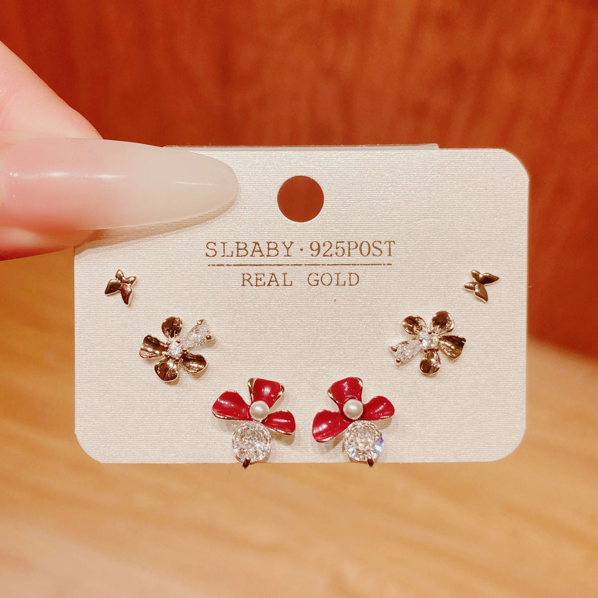 Horse Angola Red Female Cherry Camellia Stud Earrings