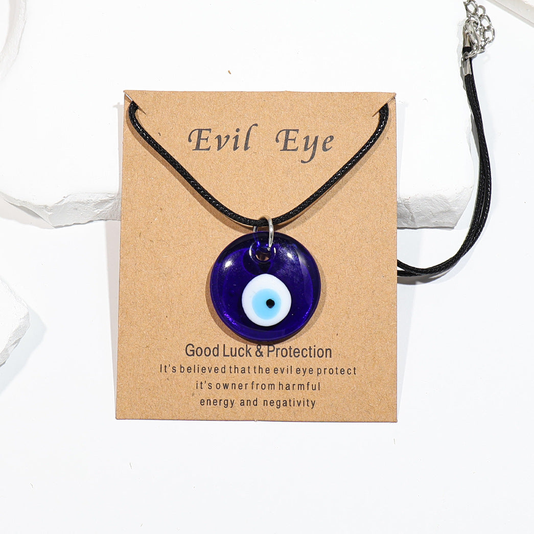 Vintage Blue Glass Devil's Eye Round Necklaces