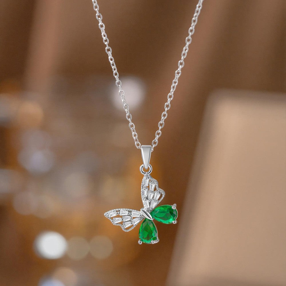 Steel Female Micro Inlaid Pink Diamond Necklace