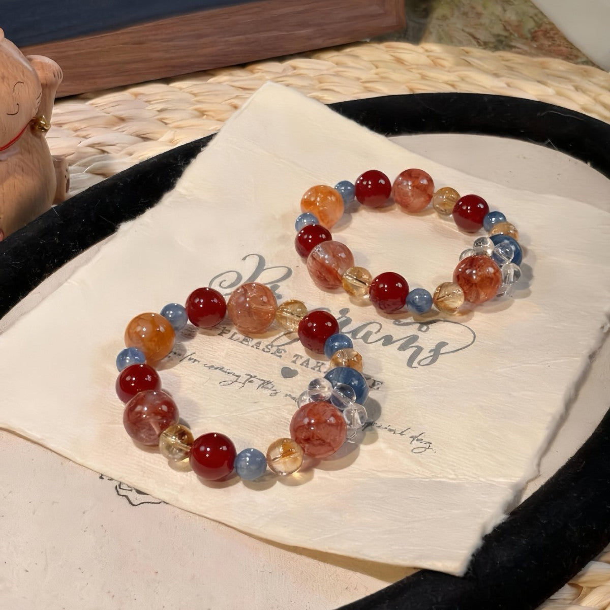 Women's Natural Citrine Blue Crystal Red Agate Bracelets