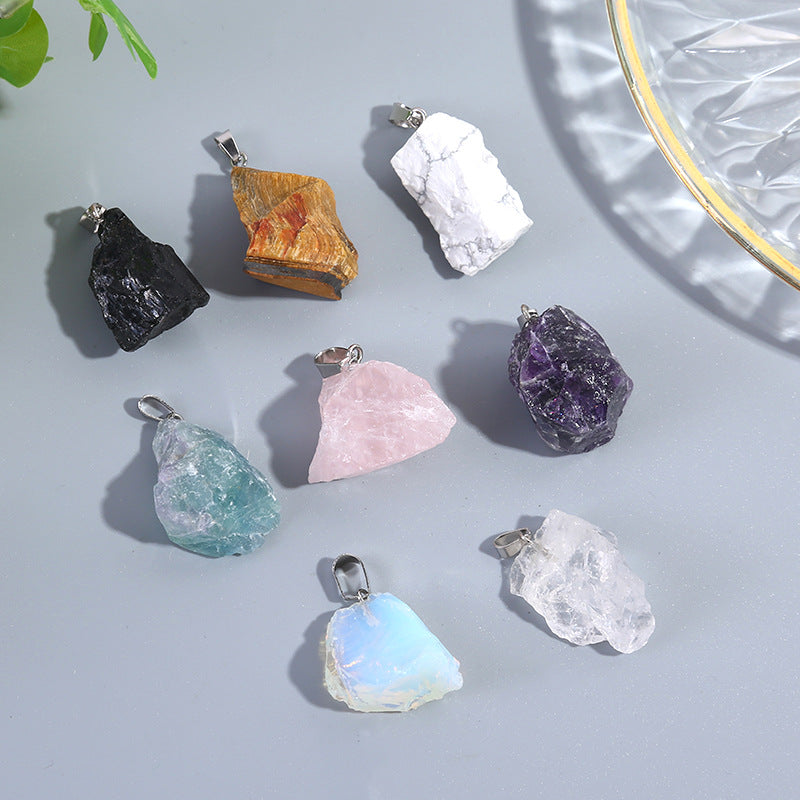 Natural Stone Pink Crystal Amethyst Fluorite Amorphous Rough Mineral Pendant