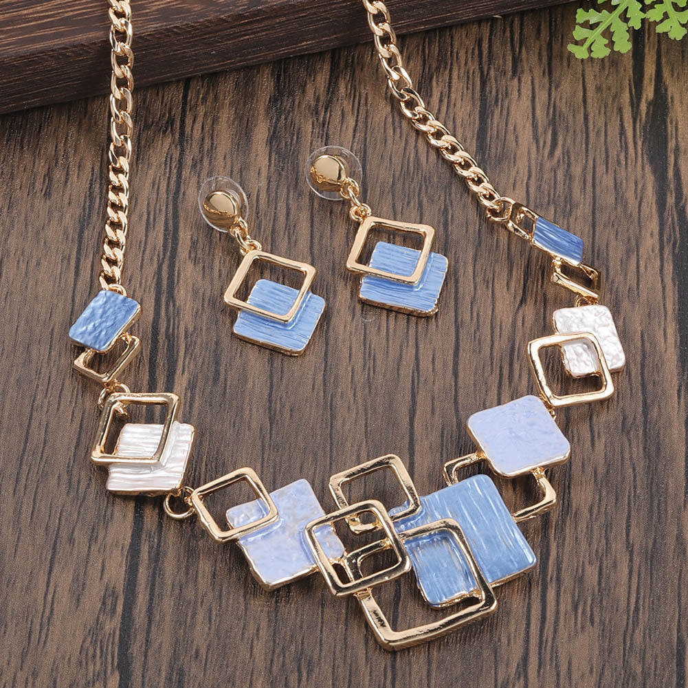 Suite Zinc Alloy Geometric Square Colorful Oil Hollow High Sense Earrings