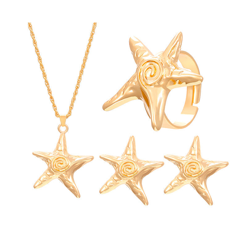 Starfish Spiral Pattern Ear Wind High Sense Ocean Jewelry Set