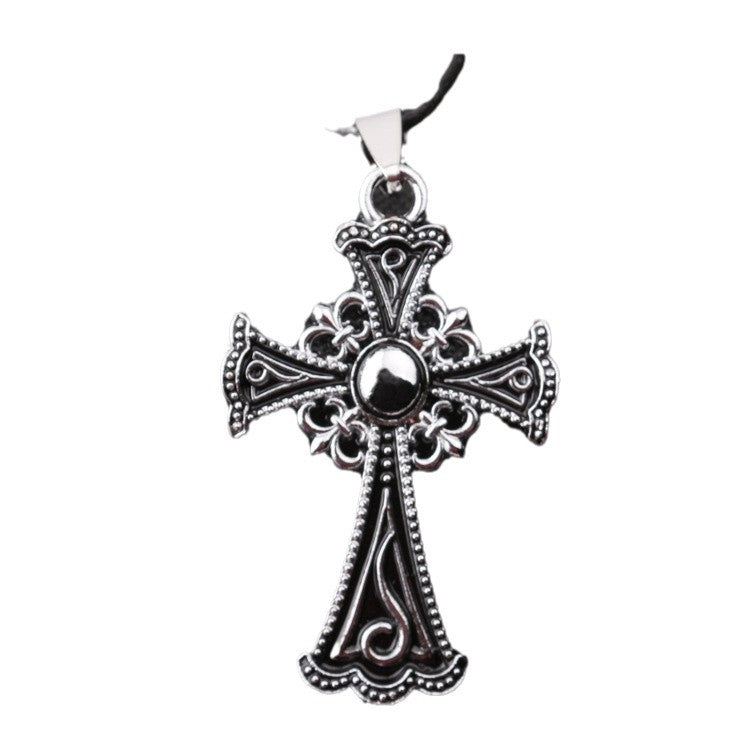 Women's & Men's Fashion Retro Hollow Flower Cross Exciting Titanium Steel Distressed Clavicle Pendant