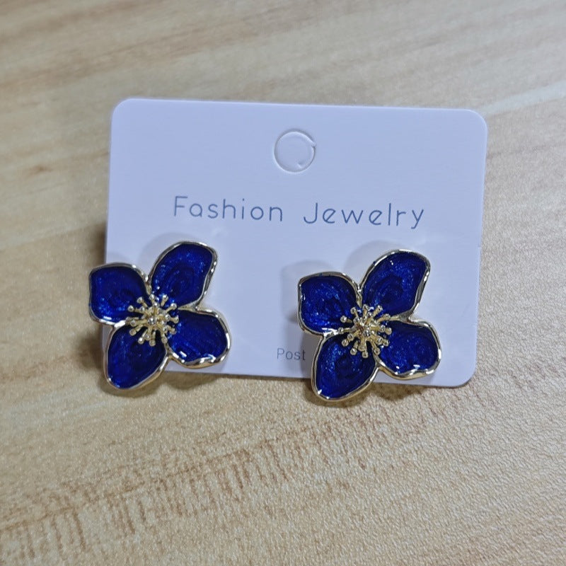 Roselle French Style Retro Drip Glazed Red Flower Three-dimensional Small Rings