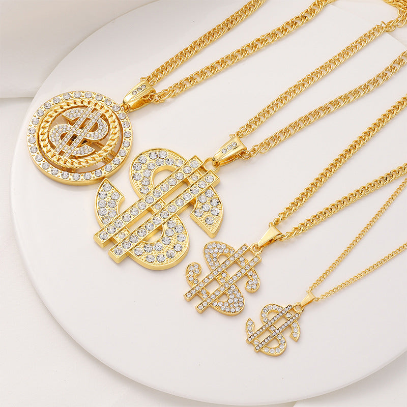 Simulation American Dollar Character Diamond Light Luxury Necklaces