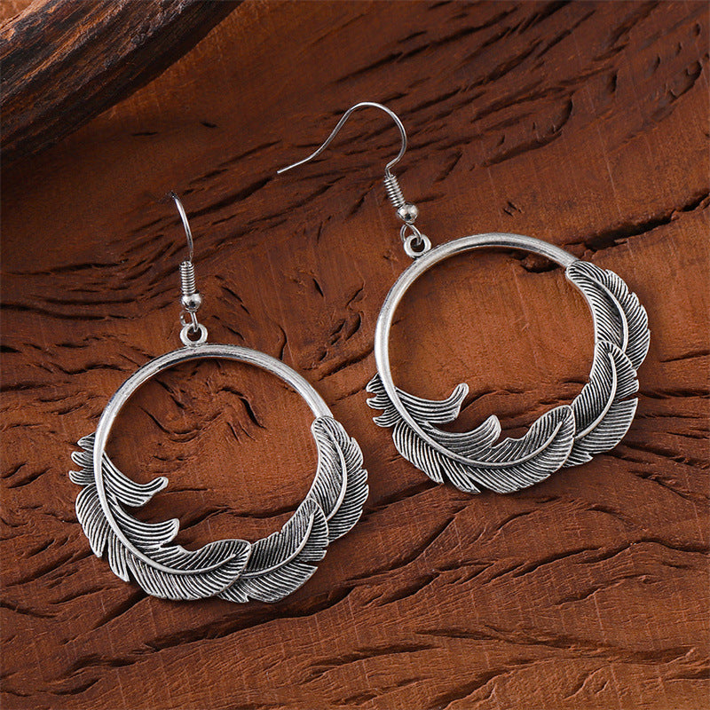 Women's Fashion Retro Round Feather Special Simple Earrings