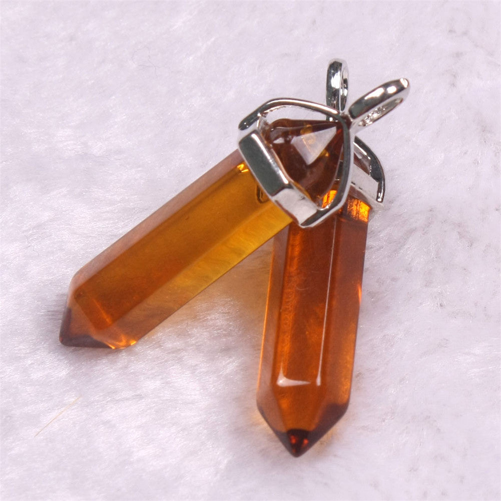 Stone Crystal Agate Bullet Hexagon Prism Pendant