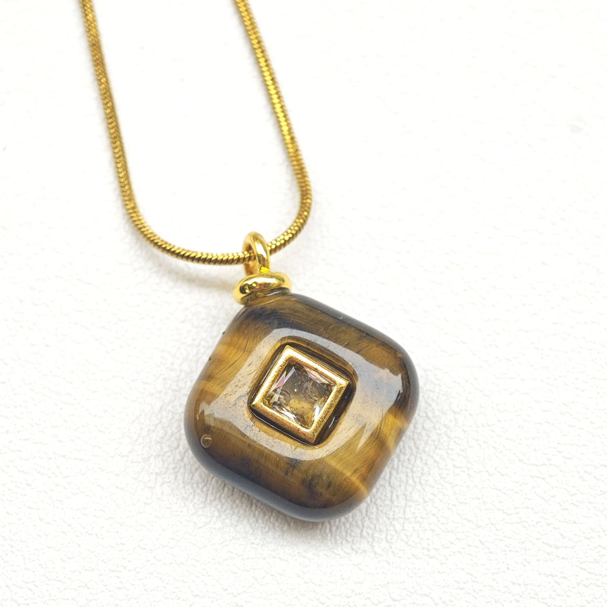 Elegant Natural Stone Crystal Geometric Rhombus Pendant