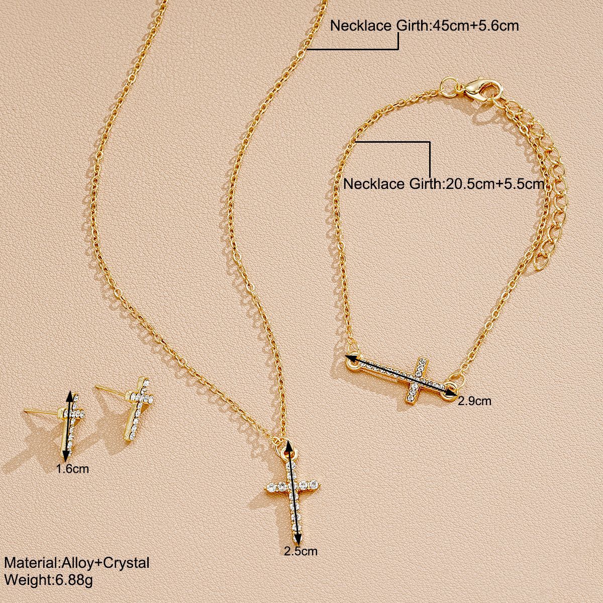 Creative Simple Point Rhinestone Cross Three-piece Earrings