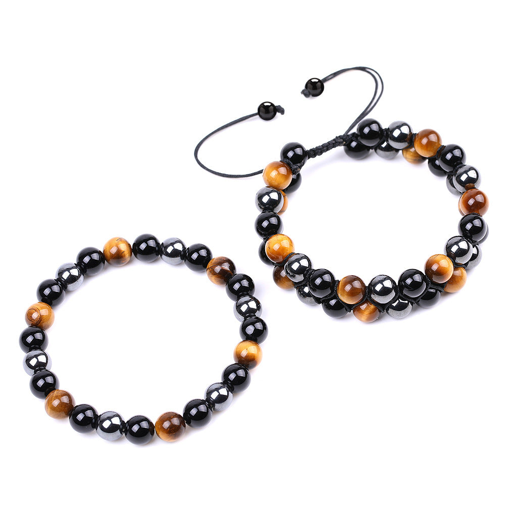 Men's Natural Tigereye Woven Black Magnet Yoga Bracelets