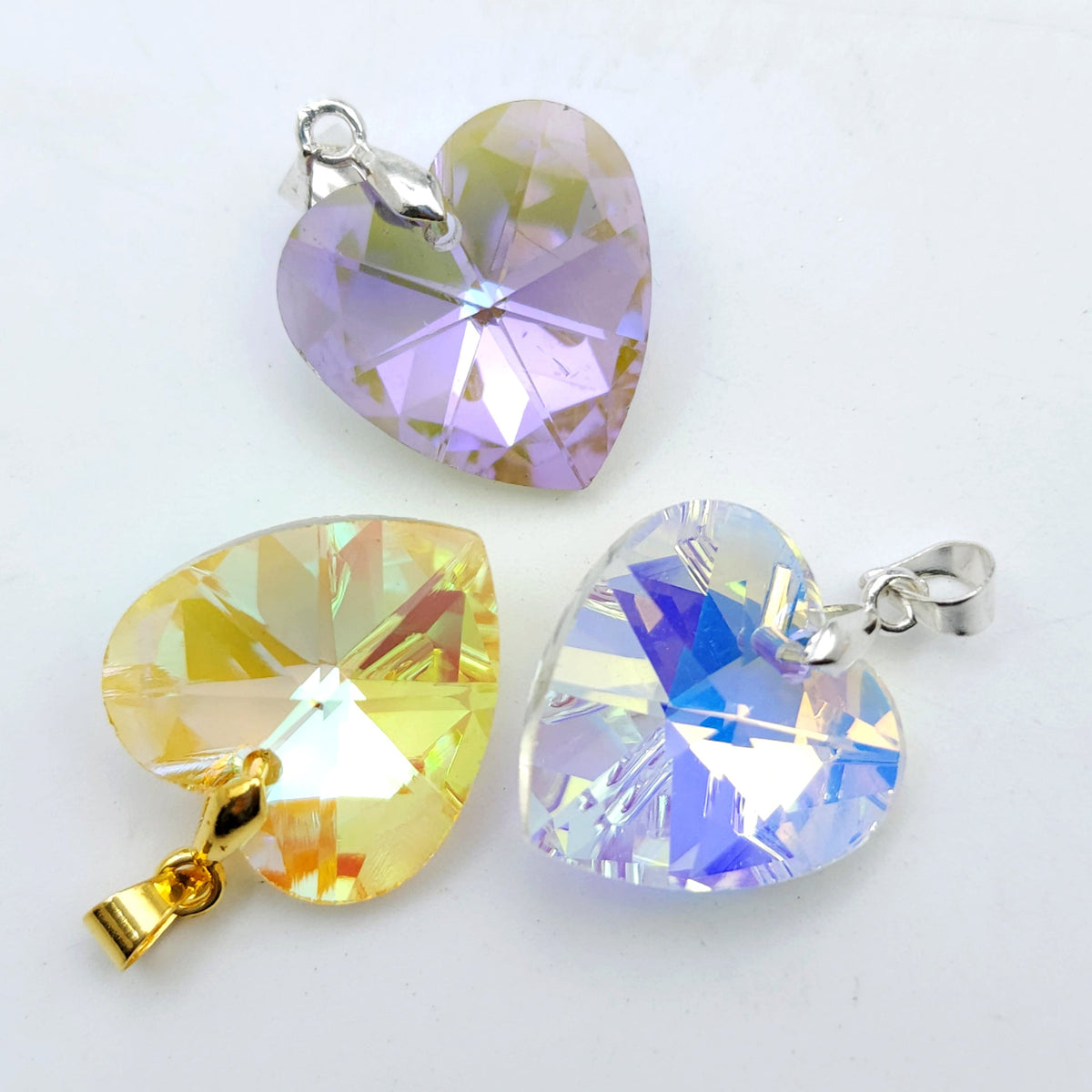 Peach Heart Crystal Heart-shaped Electroplated Aurora Pendant