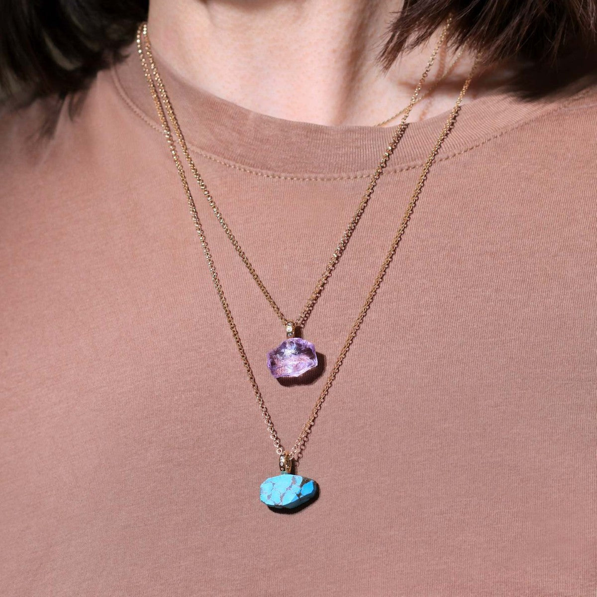 Fashion Natural Stone Geometric Irregular Turquoise Copper Pendant