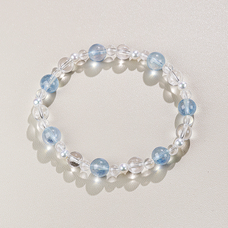 Women's Natural White Crystal Light Luxury High-grade Freshwater Pearl Aquamarine Bracelets