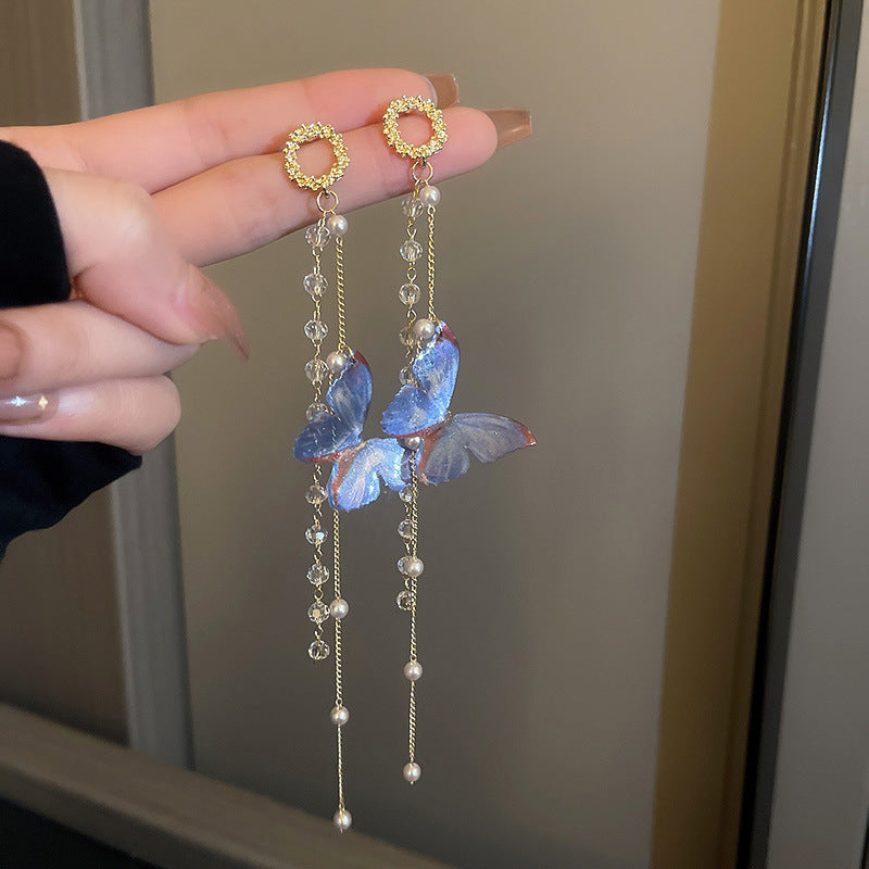 Design Temperament Fairy Long Butterfly Tassel Rings