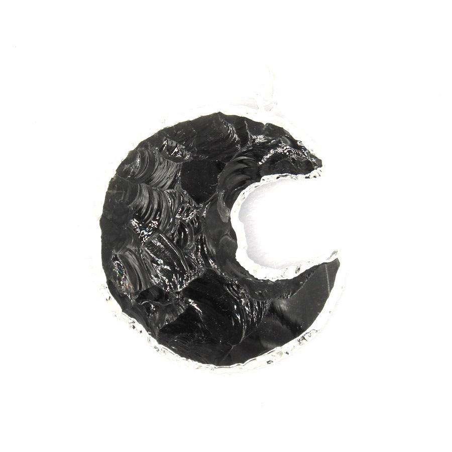 Star Moon Faceted White Crystal Obsidian Pendant
