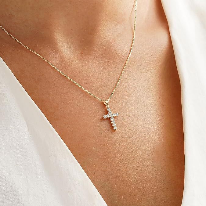 Wood American Ion Gilded Rhinestone Zircon Cross Clavicle Necklace
