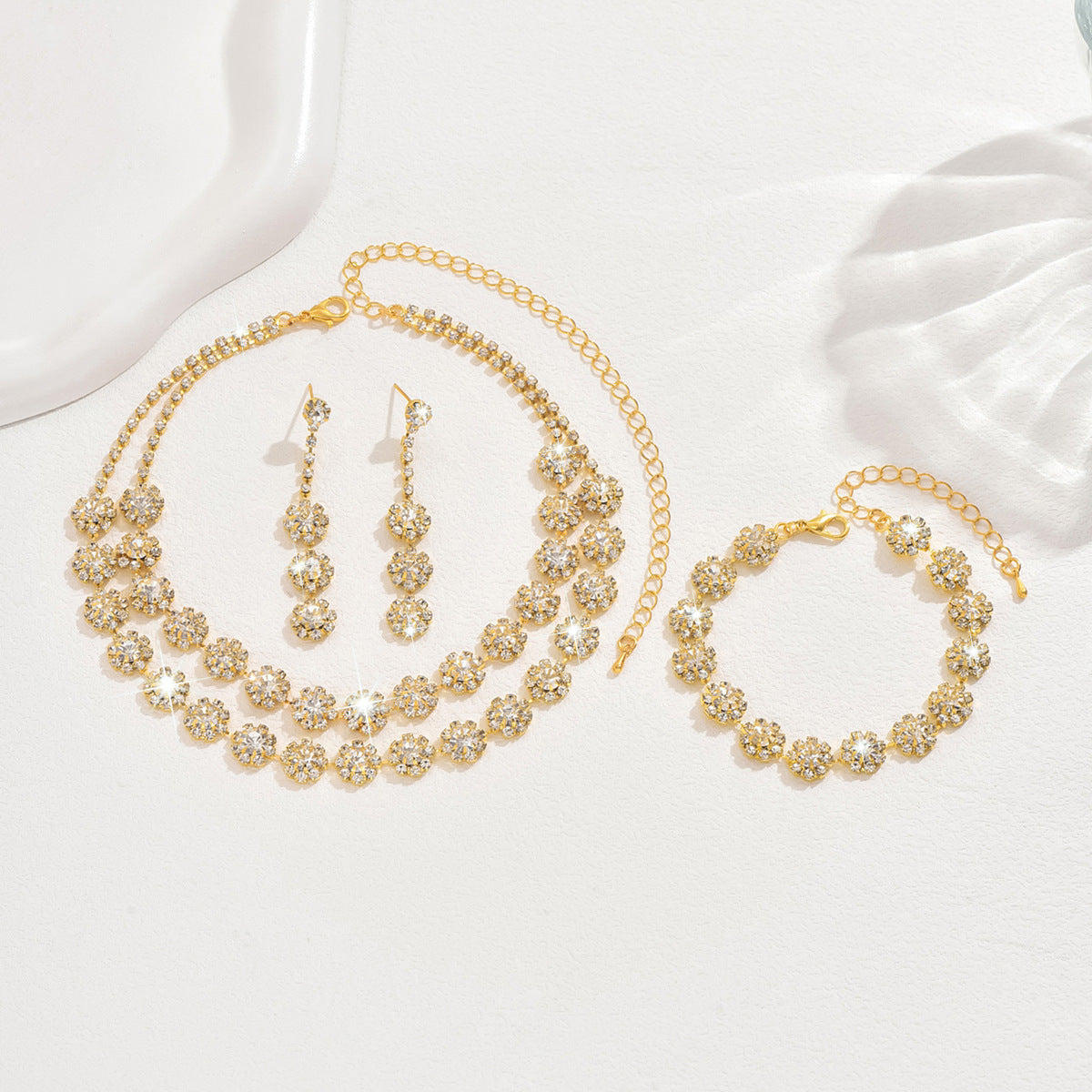 Wedding Double Layer Sunflower Diamond Suite Jewelry Set